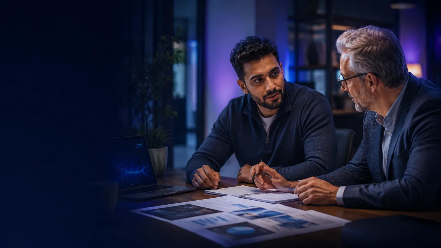 Business owner discussing planning documents with an experienced adviser.
