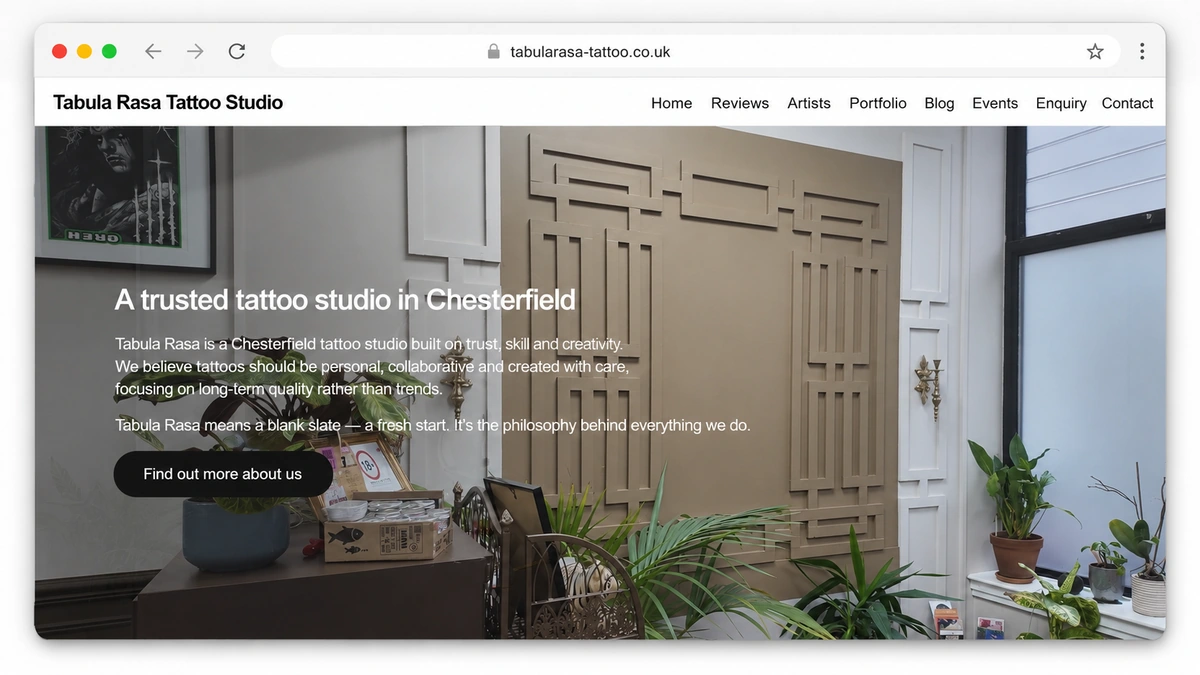 Preview of the Tabula Rasa Tattoo Studio website