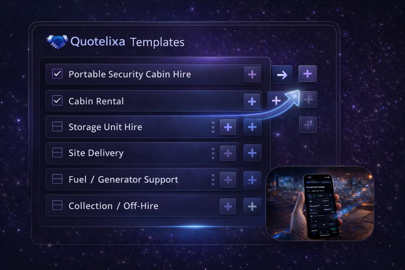 Quotelixa Templates on iPad: repeat quoting and saved template setup