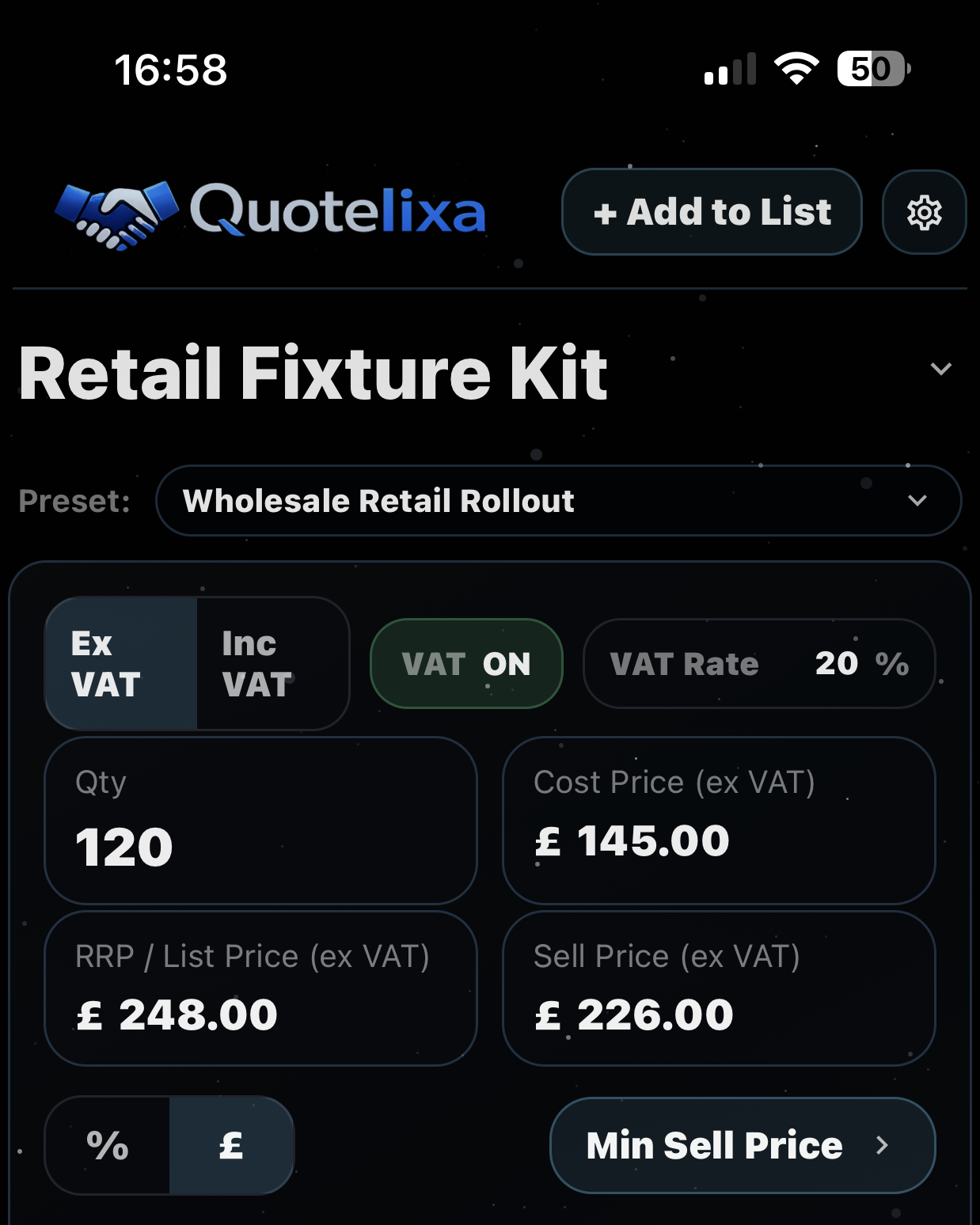 Quotelixa Home workflow screen