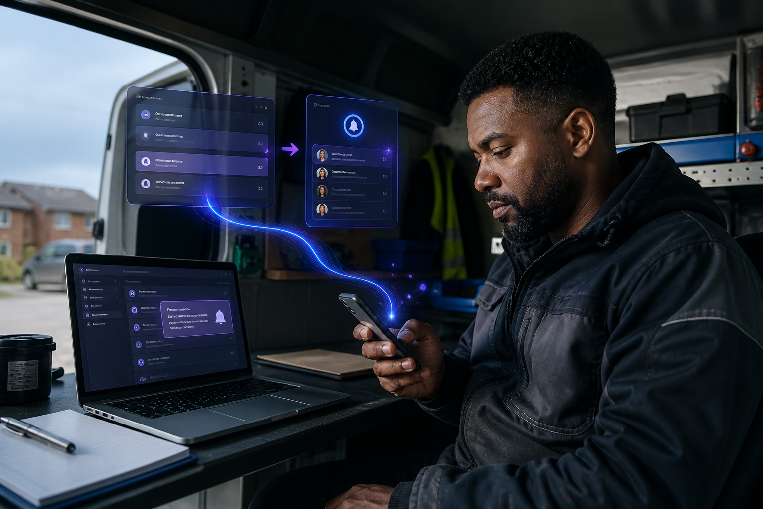 Small business owner receiving a new enquiry notification on a mobile device