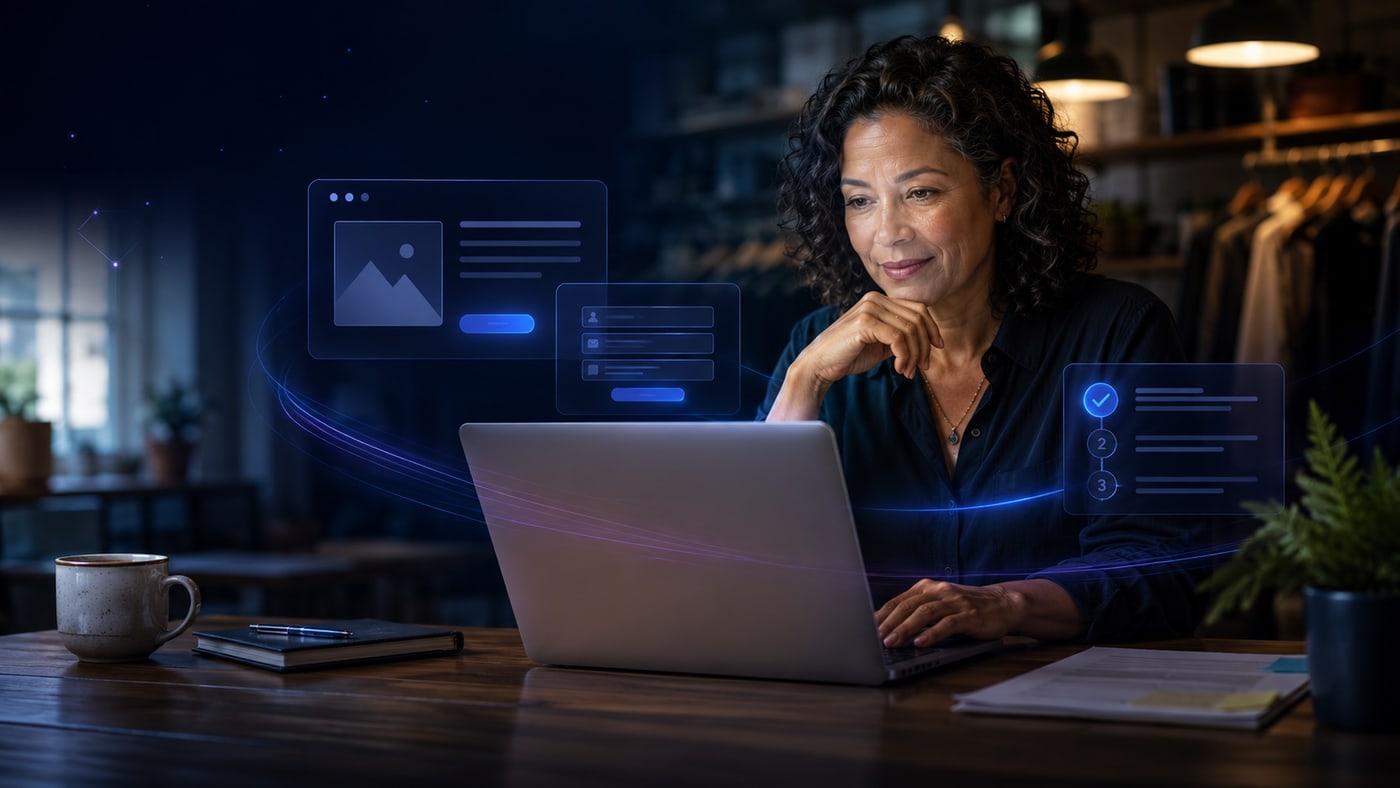 Business owner reviewing website and enquiry form clarity on a laptop